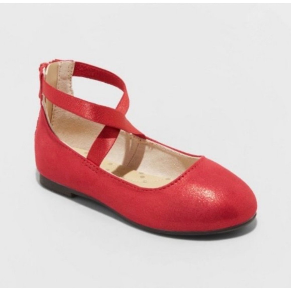 CAT & JACK Girls Red Ballet Shoe Flat Slipper Dress Metallic Girls 7 Mary Jane